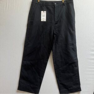 NWT Zara Linen Cotton Blend Men's Black Straight Fit Sz XL